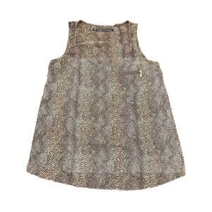 Zara Women's Tank Top Medium M Brown Gray Snake Skin Print Sleeveless Scoop Neck